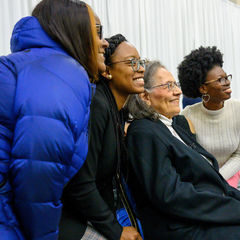 Keynote speaker Diane Nash, a leader in the 1960s civil rights movement, speaks with and takes photos with students following the 2020 Martin Luther King Jr. Celebration Luncheon