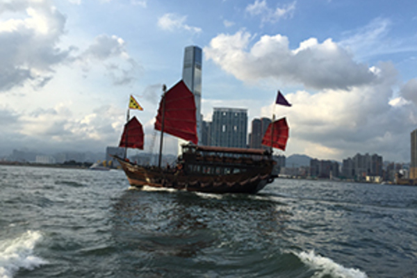 Sampan boat in Hong Kong harbor