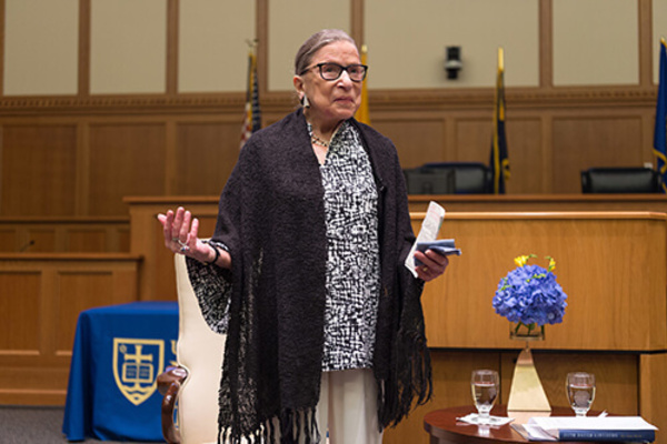 Ruth Bader Ginsburg addresses Notre Dame students and members of the public.