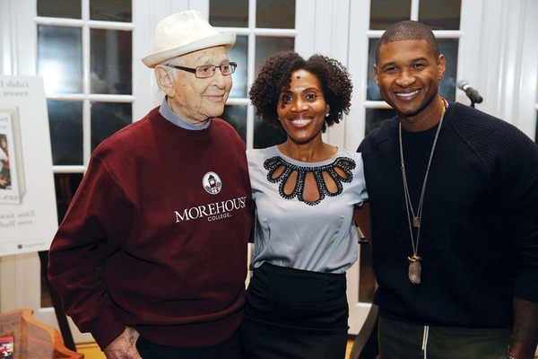 Stephane Dunn with R&B singer Usher, right, and legendary TV producer Norman Lear in a 2015 event in Lear’s honor at Morehouse College. Photo provided.