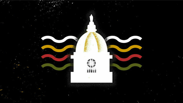 Graphic featuring the Dome and Black History Month colors
