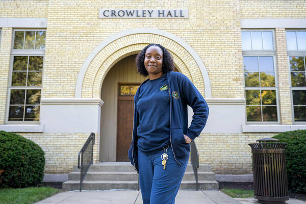 Photo of Karen Fulford outside of Crowley Hall.