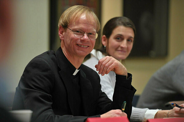 Rev. Robert A. Dowd, C.S.C., is pictured during a 2014 Notre Dame workshop on human dignity.